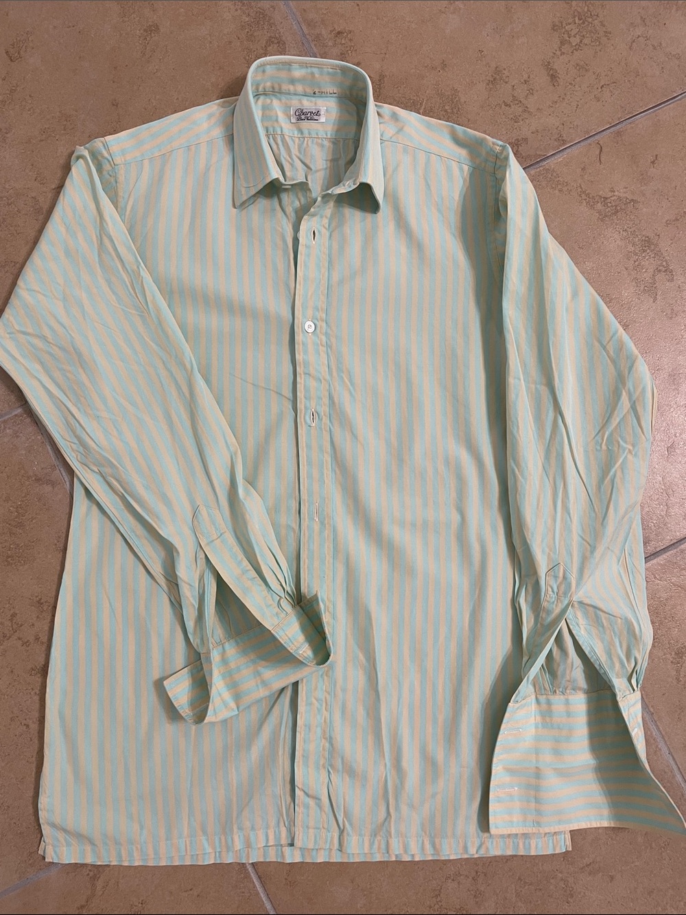 Charvet Place Vendome crisp cotton poplin shirt S M luxury stripes French cuff